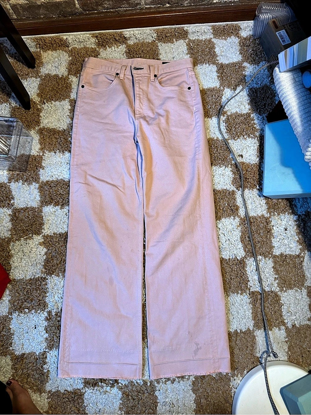 rag & bone Logan Mid-Rise Wide Leg Jeans Wide Leg Pants in Pink Waist 28